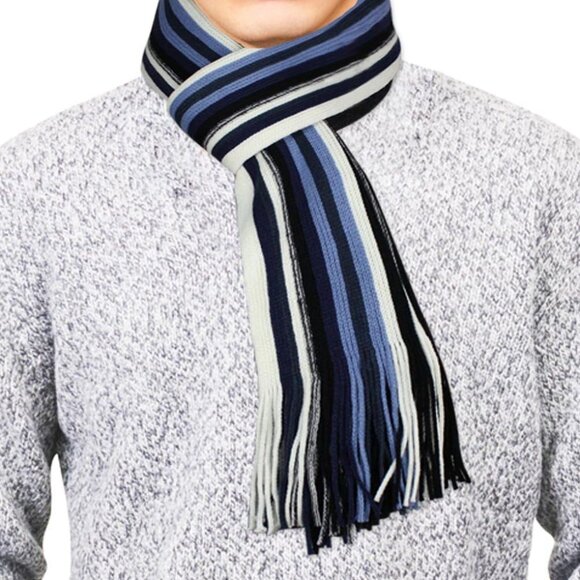 Mens Winter Scarf - Synthetic Wool, Extra Long & Warm, Striped Knit - Picture 3 of 7